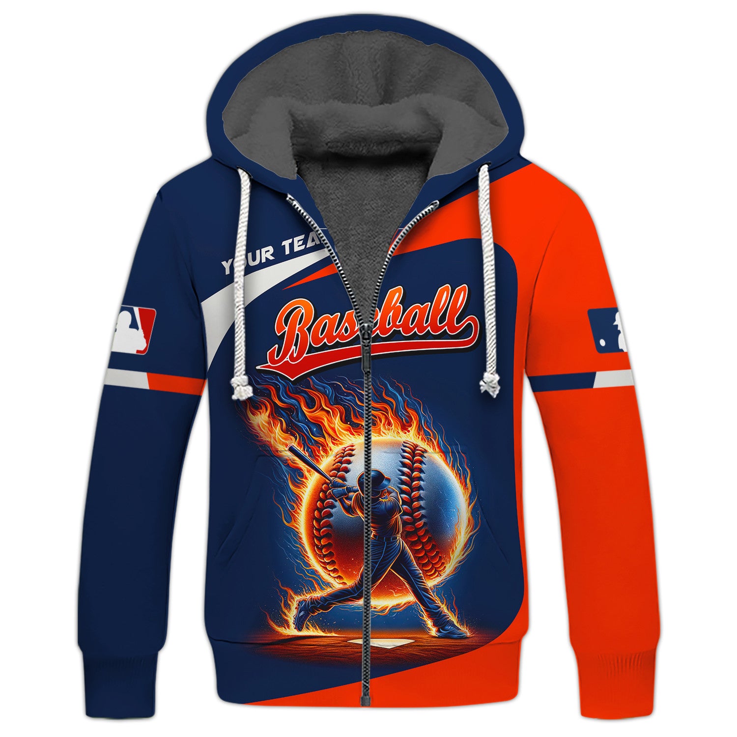 Fire Man Baseball Personalized Name 3D Zip Hoodie Custom Gift For Baseball Lovers