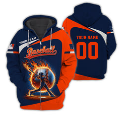 Fire Man Baseball Personalized Name 3D Zip Hoodie Custom Gift For Baseball Lovers