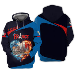 France Heart Life Personalized Name 3D Zipper Hoodie Custom Gift For France Lovers