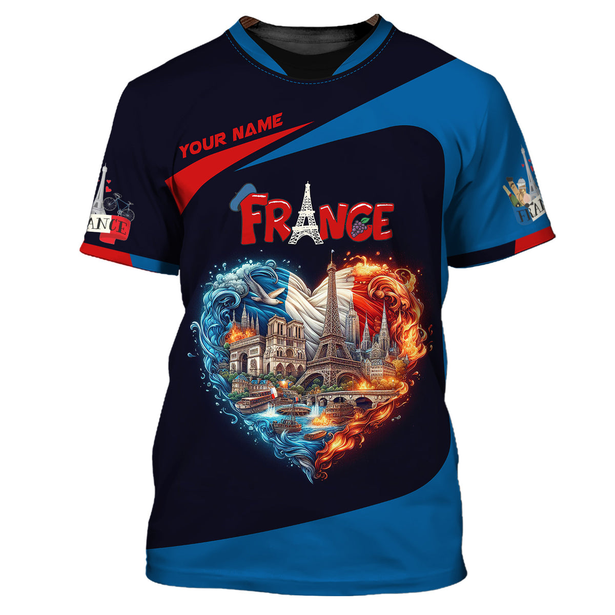 France Heart Life Personalized Name 3D Shirt Custom Gift For France Lovers