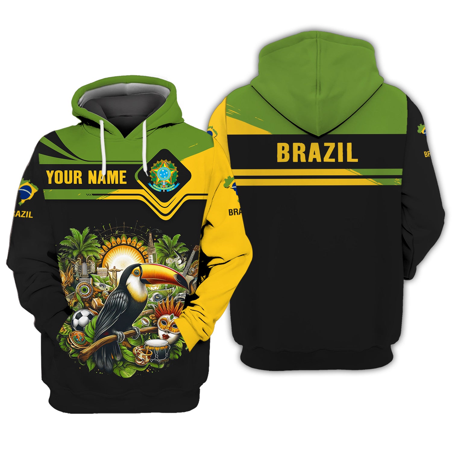 Toucan Brazil Personalized Name 3D Shirt Custom Gift For Brazil Lovers