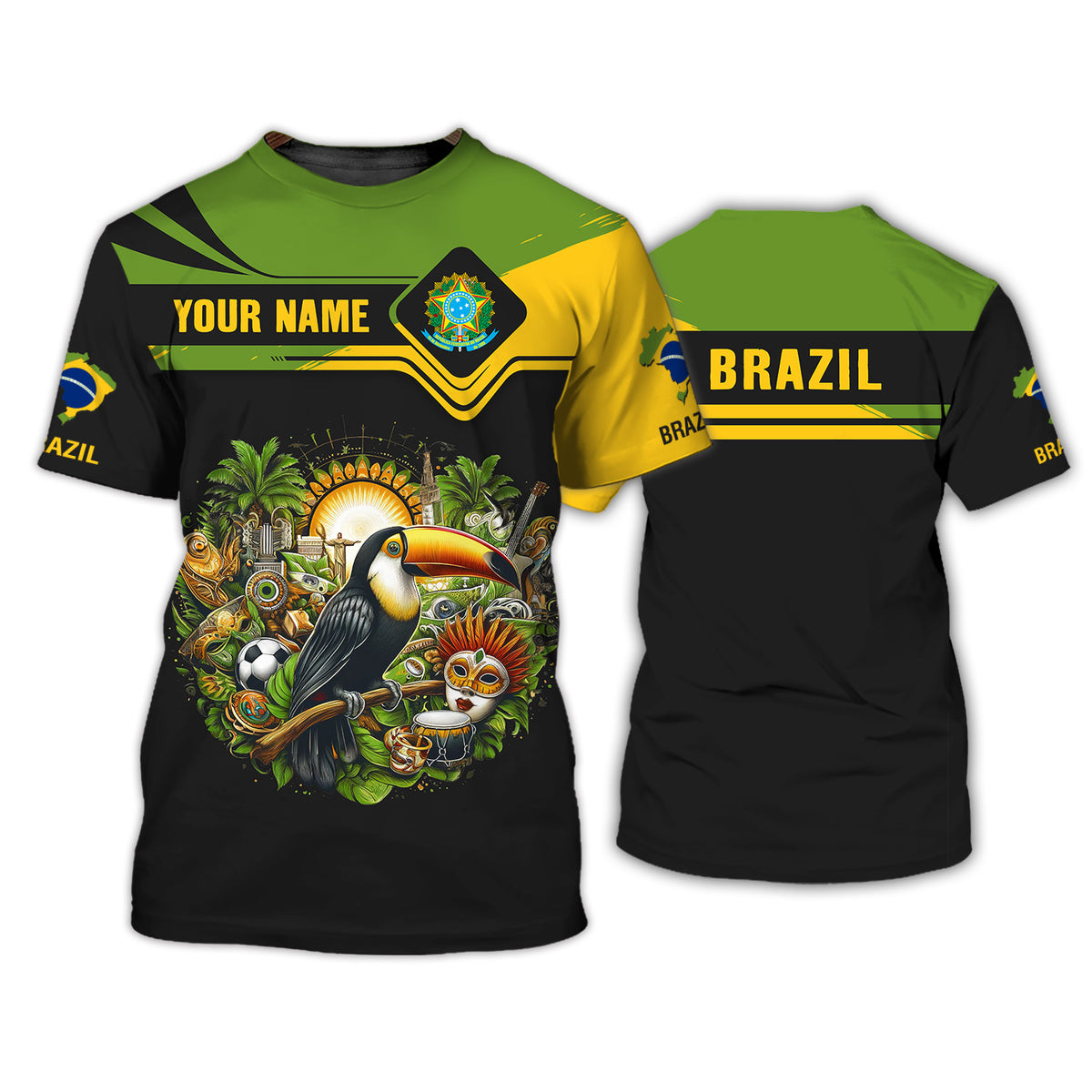 Toucan Brazil Personalized Name 3D Shirt Custom Gift For Brazil Lovers