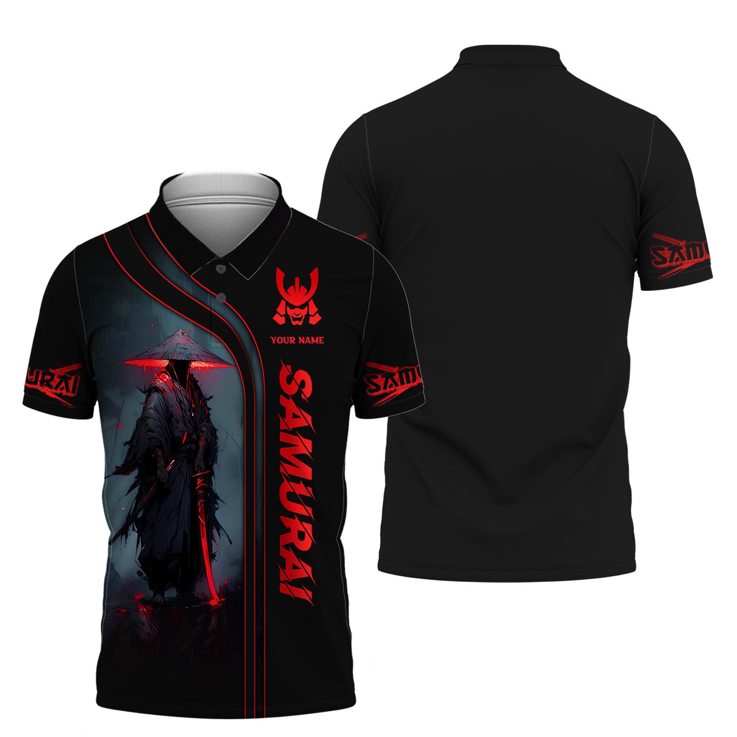 Black & Red Light Samurai Personalized Name 3D Shirt Custom Gift For Samurai Lovers