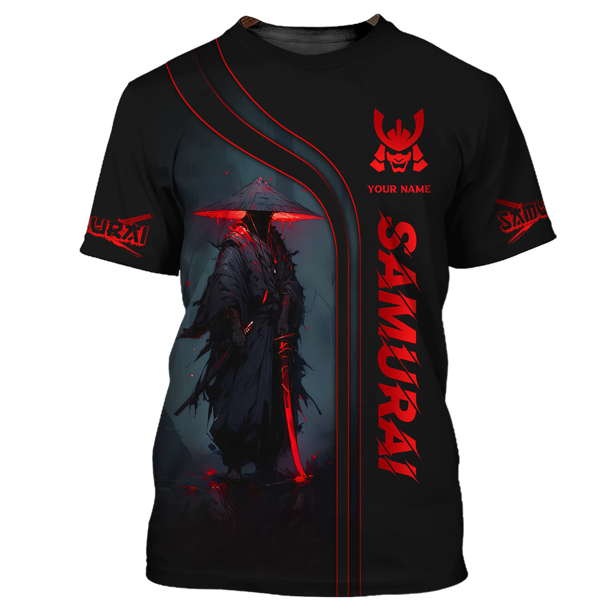 Black & Red Light Samurai Personalized Name 3D Shirt Custom Gift For Samurai Lovers