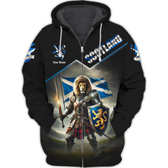 Lion Knight Personalized Name 3D Zipper Hoodie Custom Gift For Scotland Lovers