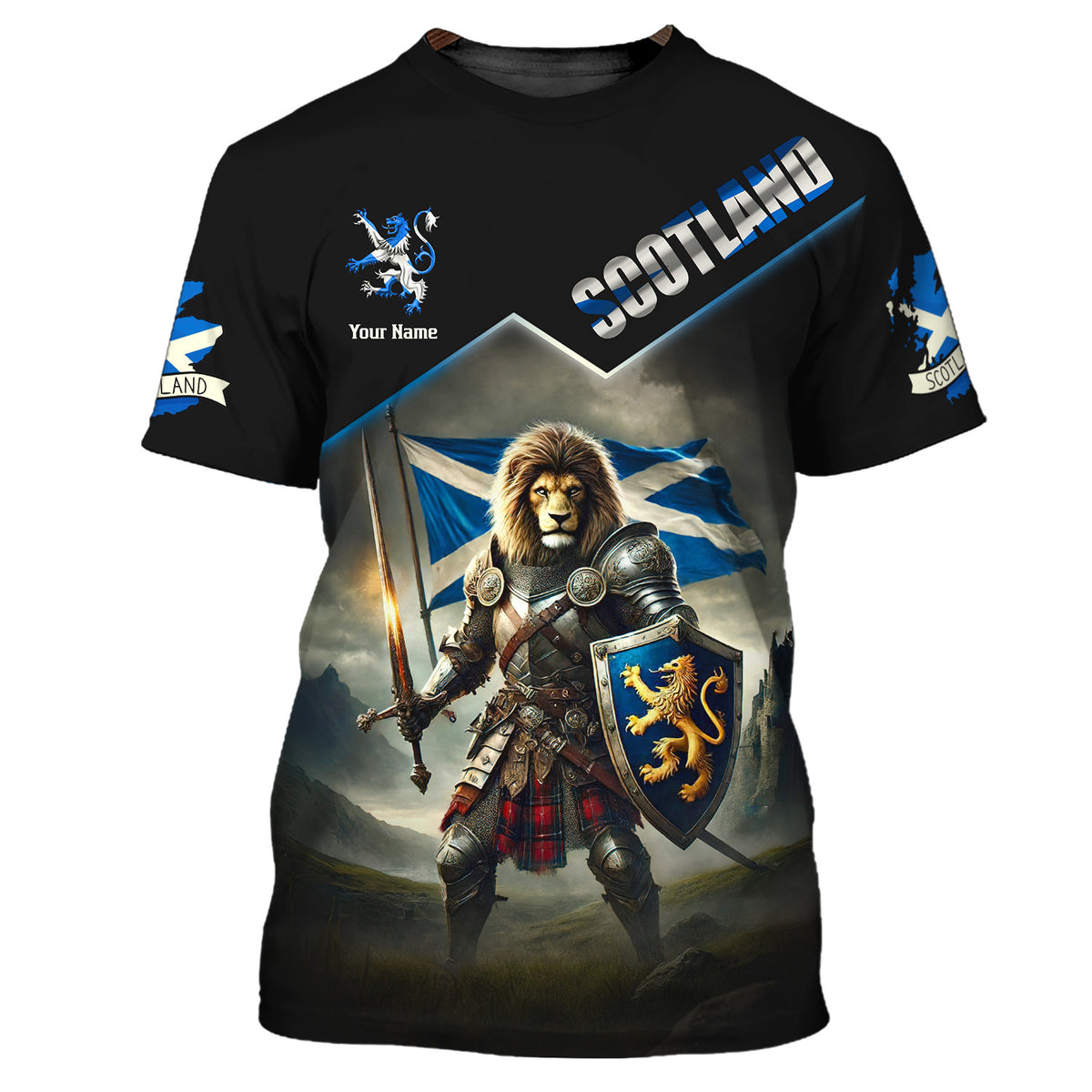 Lion Knight Personalized Name 3D Shirt Custom Gift For Scotland Lovers