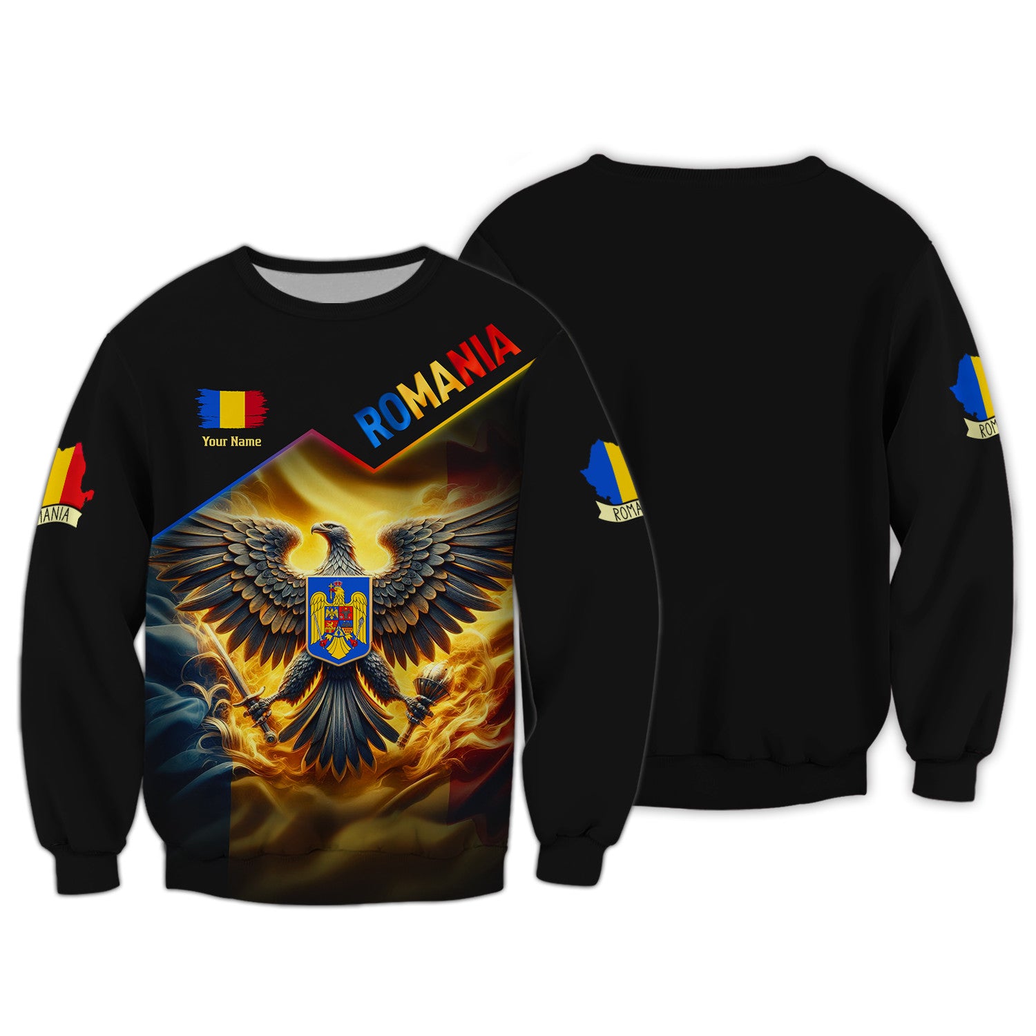 Eagle Romania Personalized Name 3D Zipper Hoodie Gift For Romania Lovers