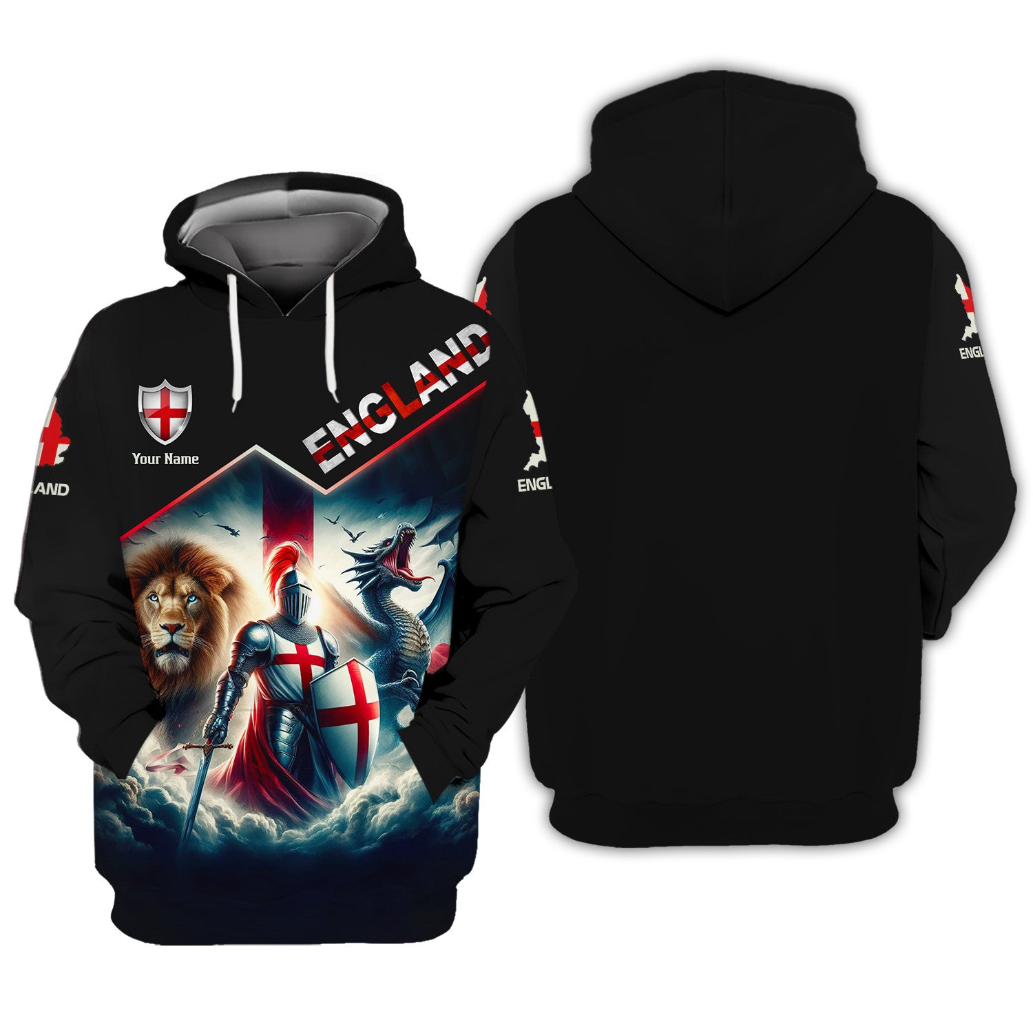 England Knight Zipper Hoodie 3D England Zipper Hoodie Gift For England Lovers