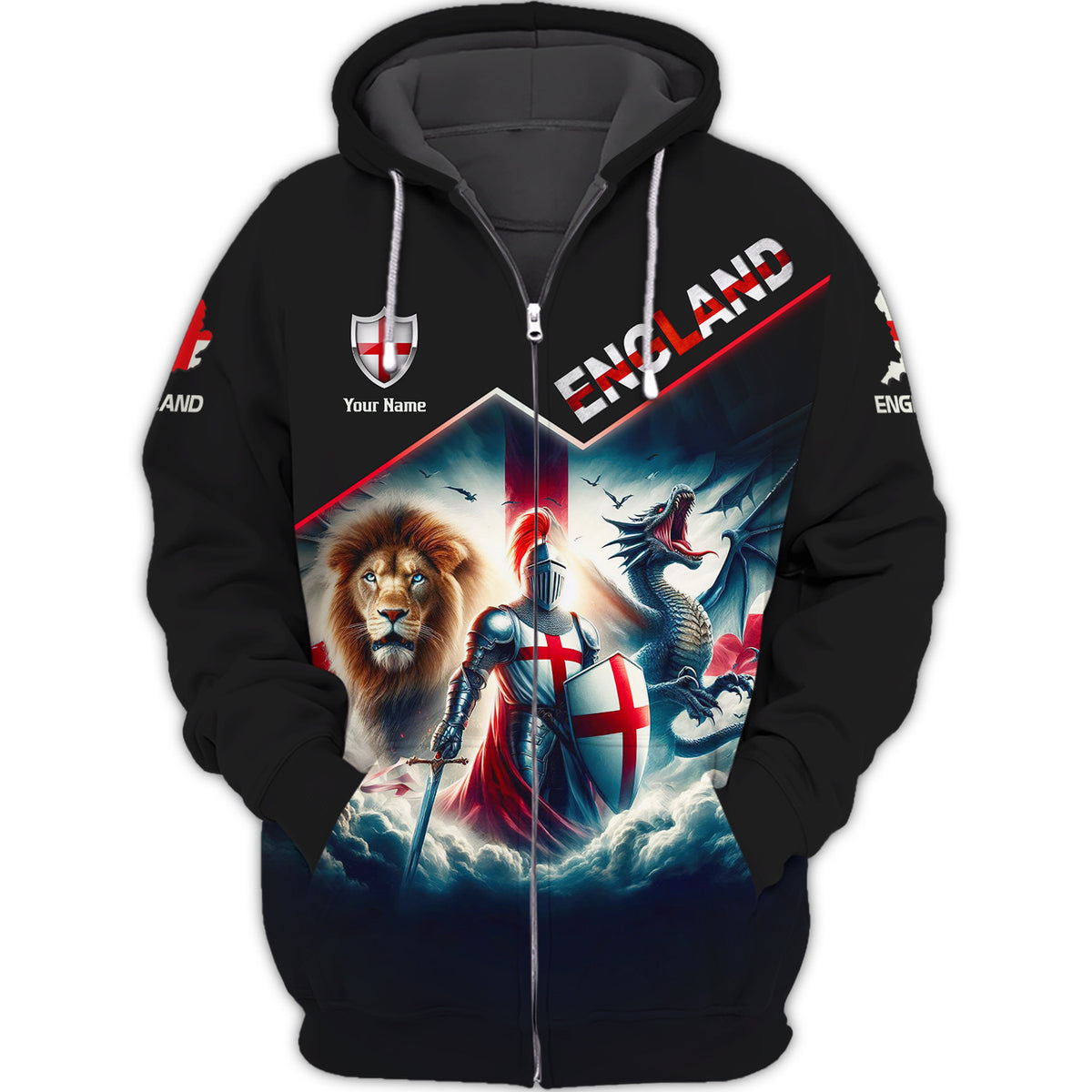 England Knight Zipper Hoodie 3D England Zipper Hoodie Gift For England Lovers