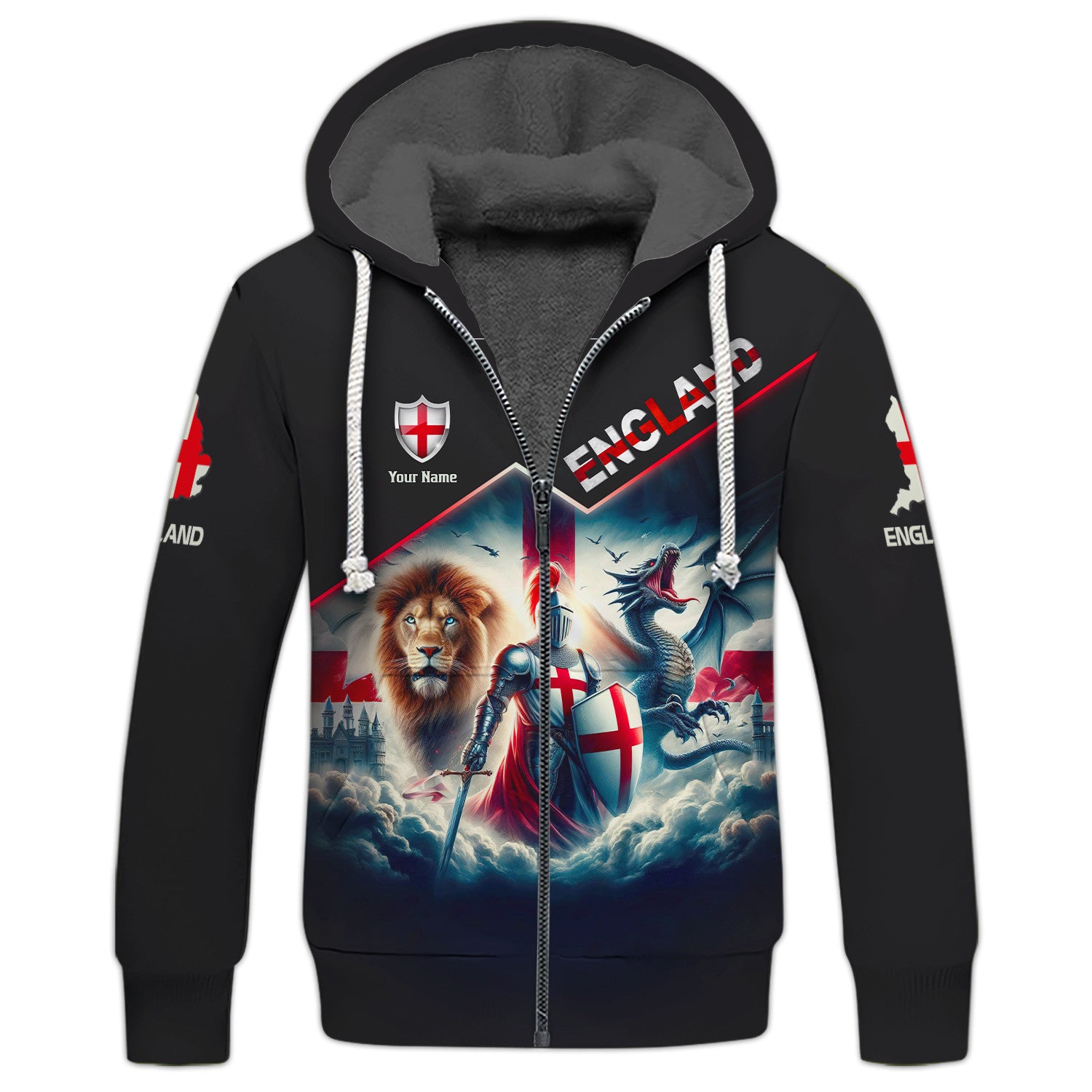 England Knight Zipper Hoodie 3D England Zipper Hoodie Gift For England Lovers