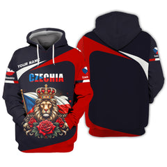 Czech Republic Lion 3D Custom Name Zipper Hoodie Personalized Gift For Czech Republic Lovers