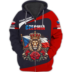 Czech Republic Lion 3D Custom Name Zipper Hoodie Personalized Gift For Czech Republic Lovers