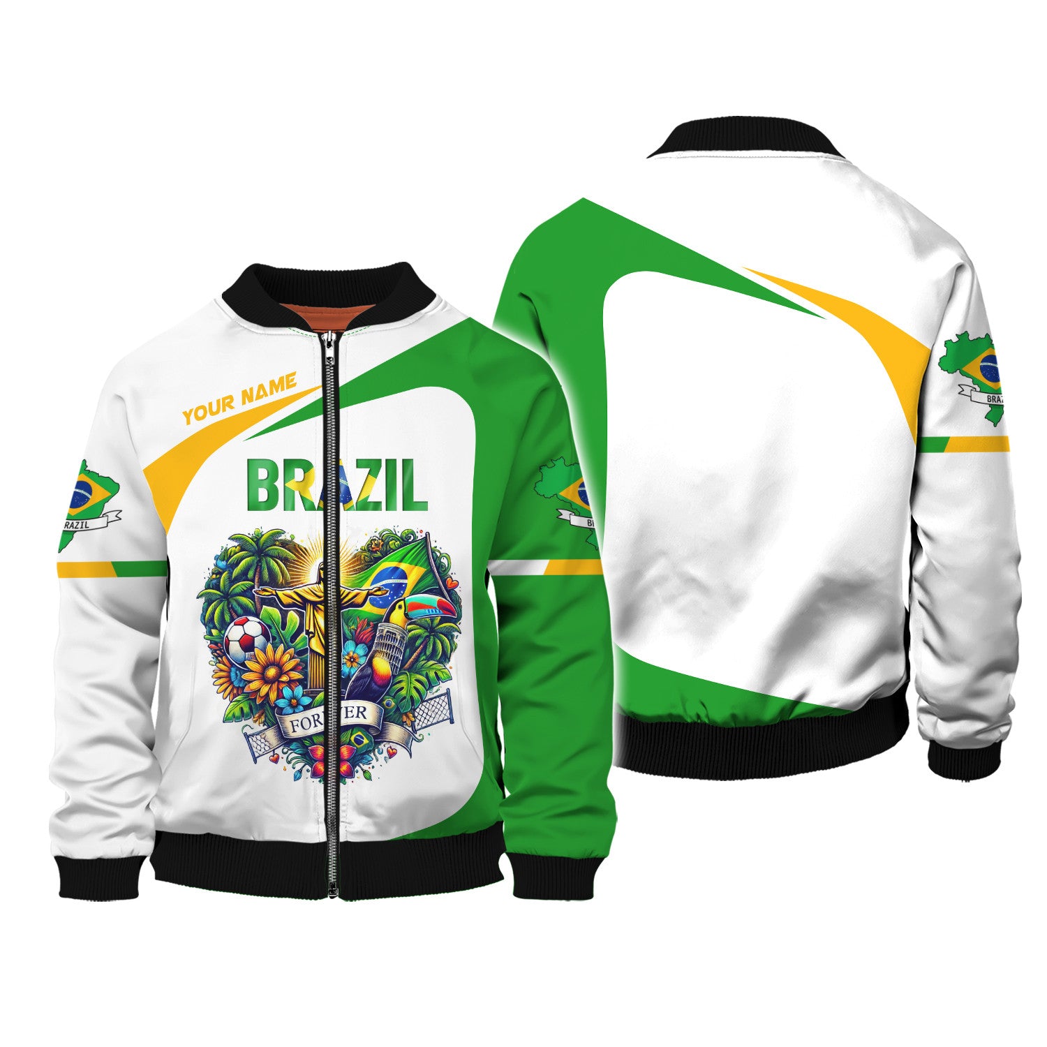 Brazil Zipper Hoodie Custom Name 3D Personalized Gift For Brazil Lovers