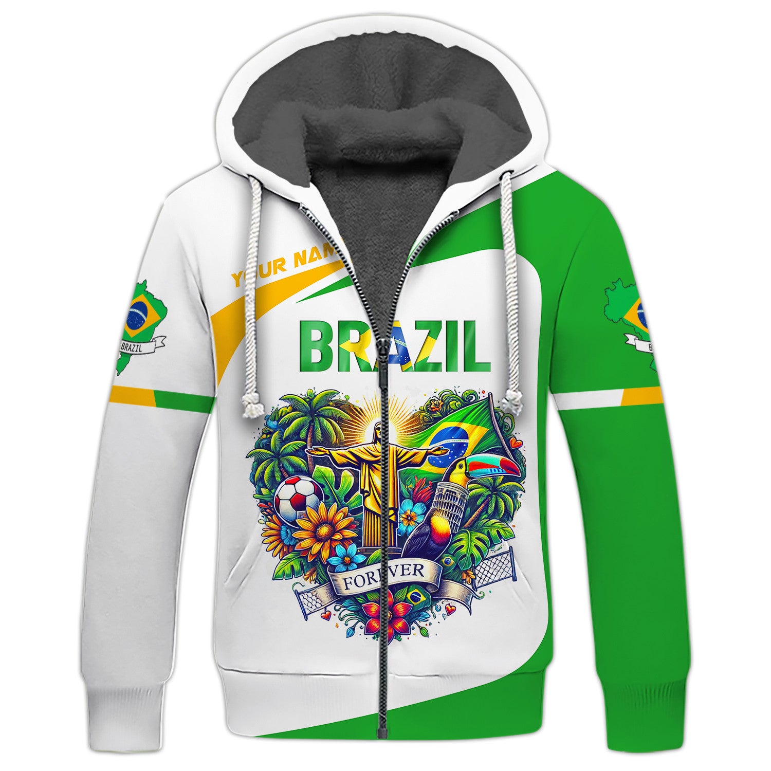 Brazil Zipper Hoodie Custom Name 3D Personalized Gift For Brazil Lovers