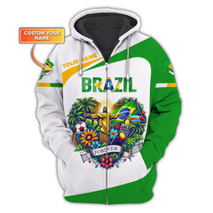 Brazil Zipper Hoodie Custom Name 3D Personalized Gift For Brazil Lovers