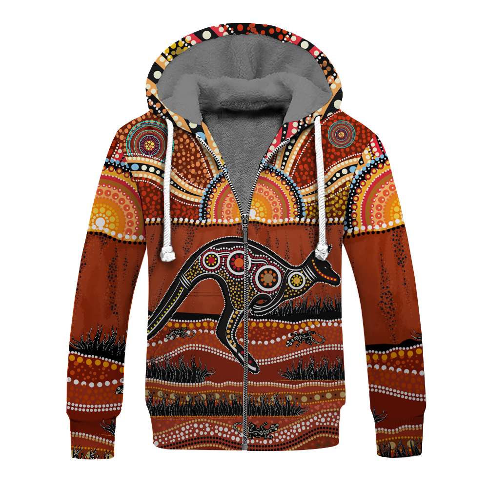 Aboriginal Australia Kangaroo Running Lizard Art Hoodie For Men And Women