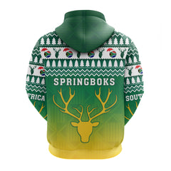 South Africa Rugby Christmas Zip 3D Hoodie Proud Springboks