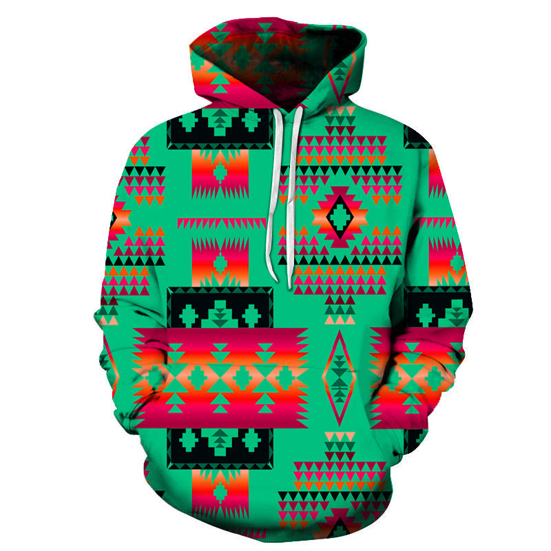 Light Green Native Tribes Pattern Native American All Over 3D  Hoodie