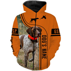 Pheasant Hunting With German Shorthaired Pointer Gsp US Flag Custom Name Orange Camo Full Printing Shirts, Hunting Gifts