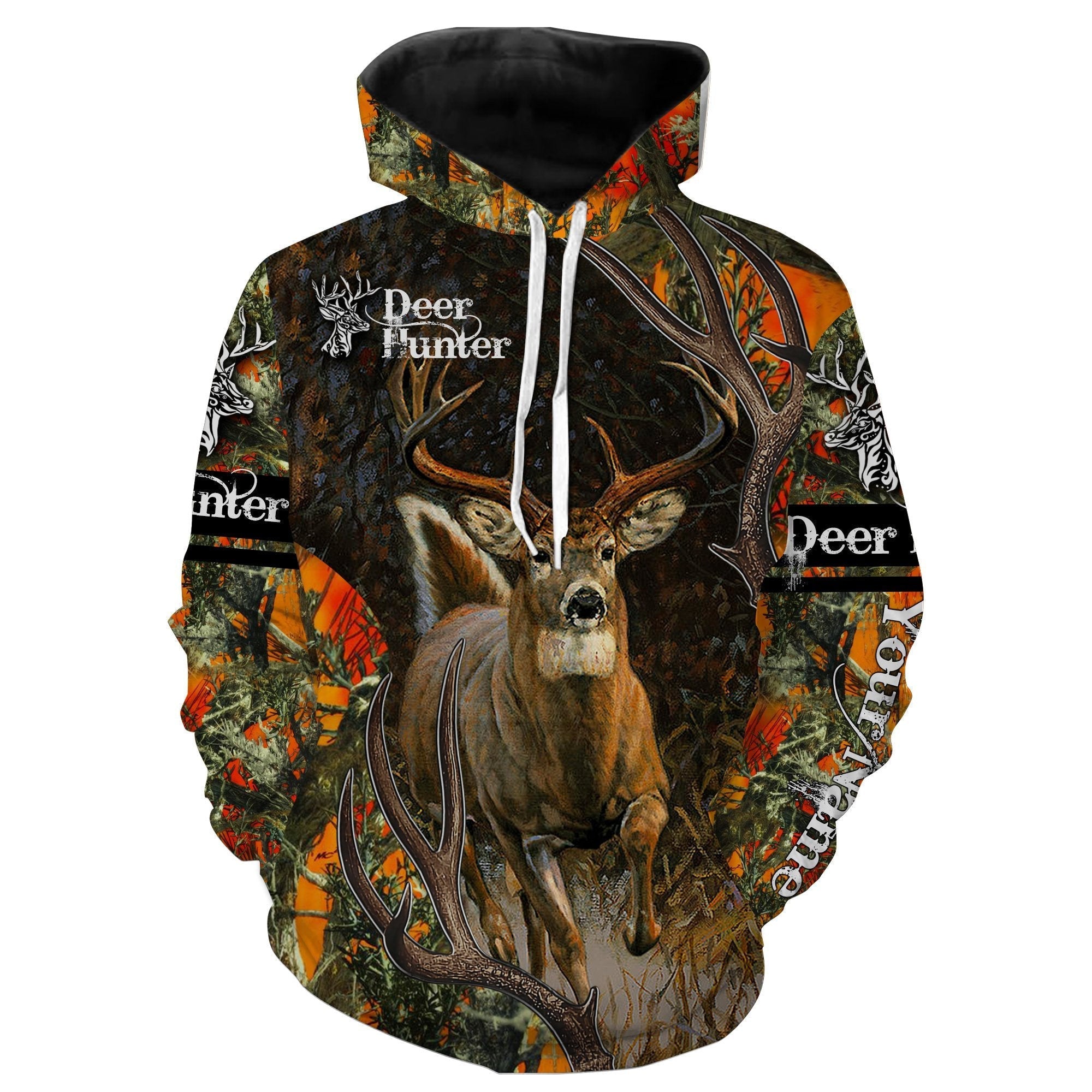 The Deer Hunter Black Orange Camo Hunting Shirt Customize Name 3D All Over Printed Shirt, Custom Mule Deer Hunting Shirt