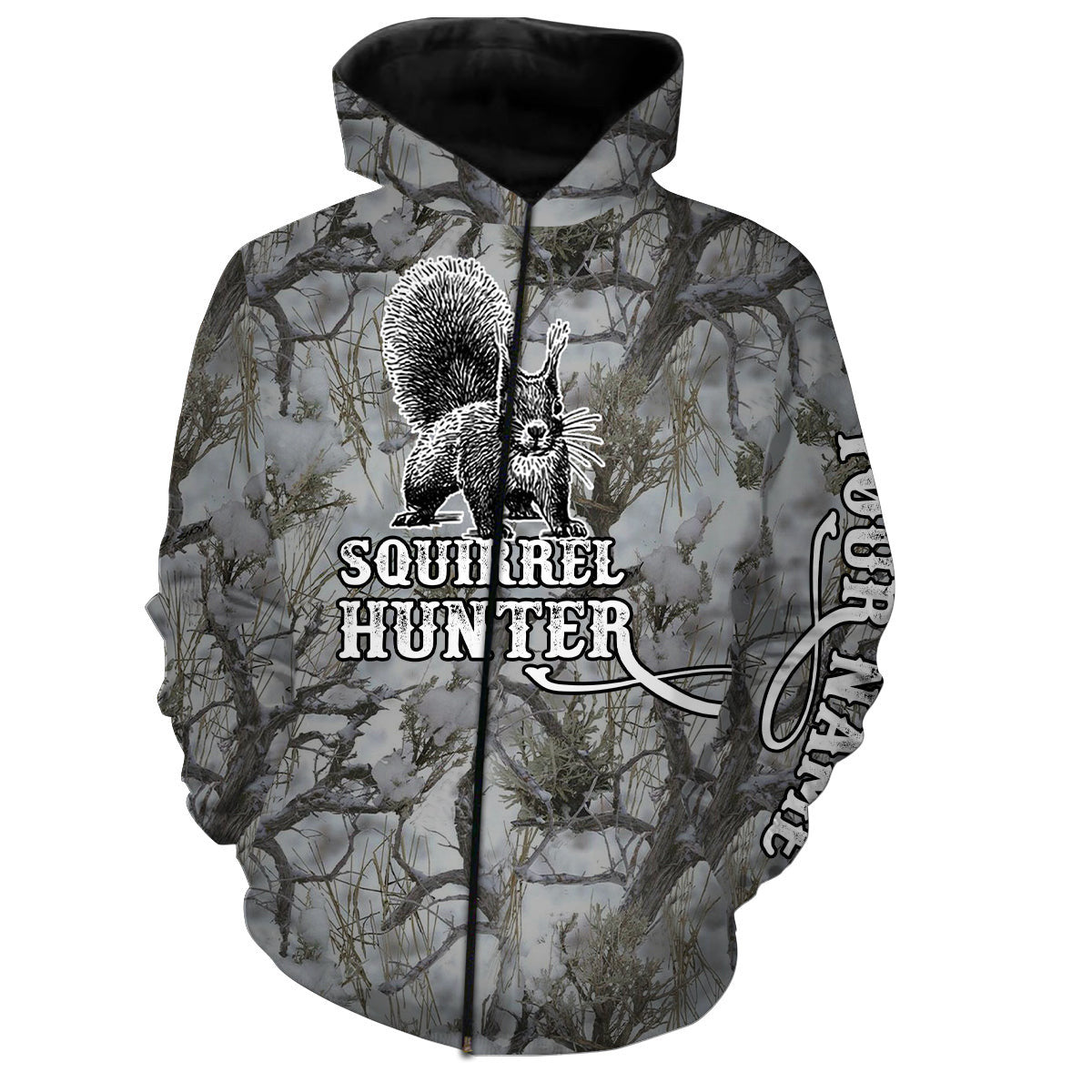 Squirrel Hunter Winter Snow Camo Custom Name Full Printing Shirt, Hoodie - Custom Hunting Clothing