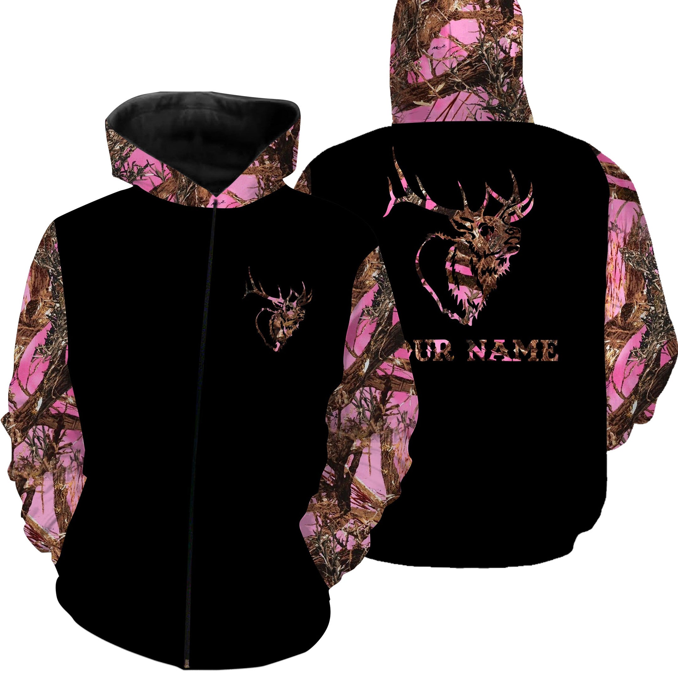 Women Elk Hunting Pink Tree Camo Custom Name All Over Printed Shirts