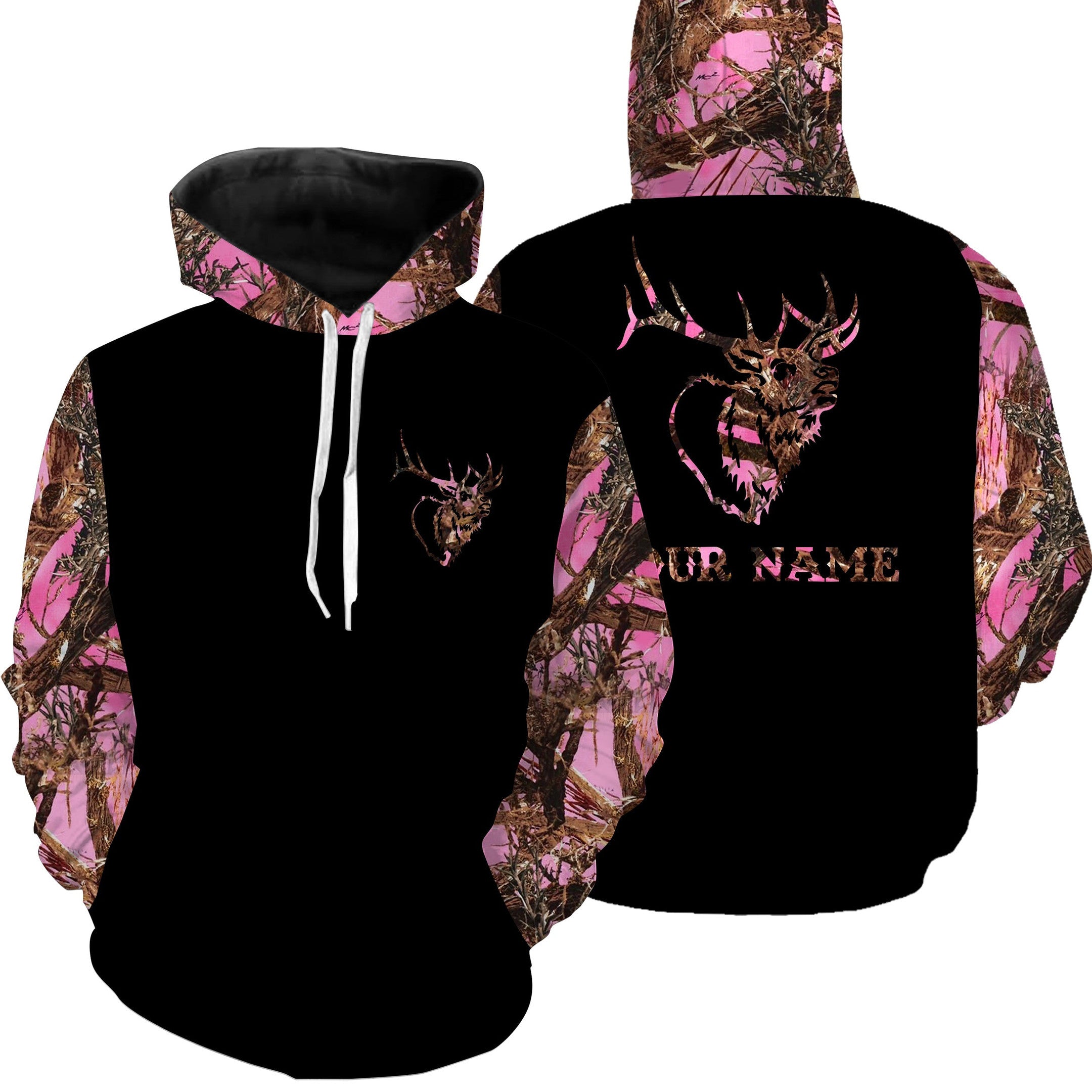 Women Elk Hunting Pink Tree Camo Custom Name All Over Printed Shirts