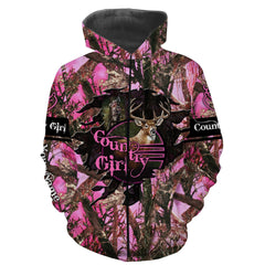 Country Girl Deer Hunting Pink Camo Custom Name All Over Printed Shirts, Hunting Gift For Hunter Girl