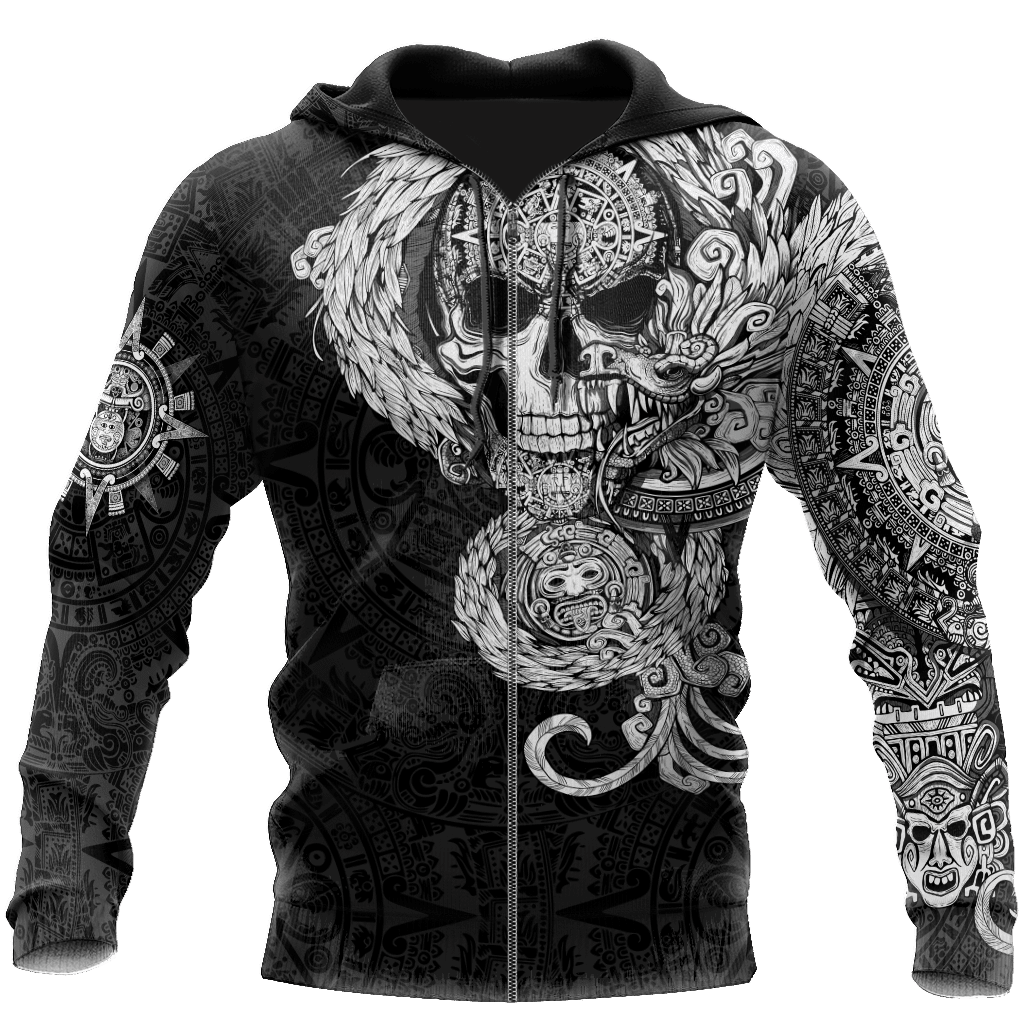 Mexico Aztec Quetzalcoatl Skull Tattoo All Over Printed Hoodie Unisex