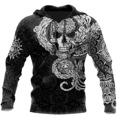 Mexico Aztec Quetzalcoatl Skull Tattoo All Over Printed Hoodie Unisex