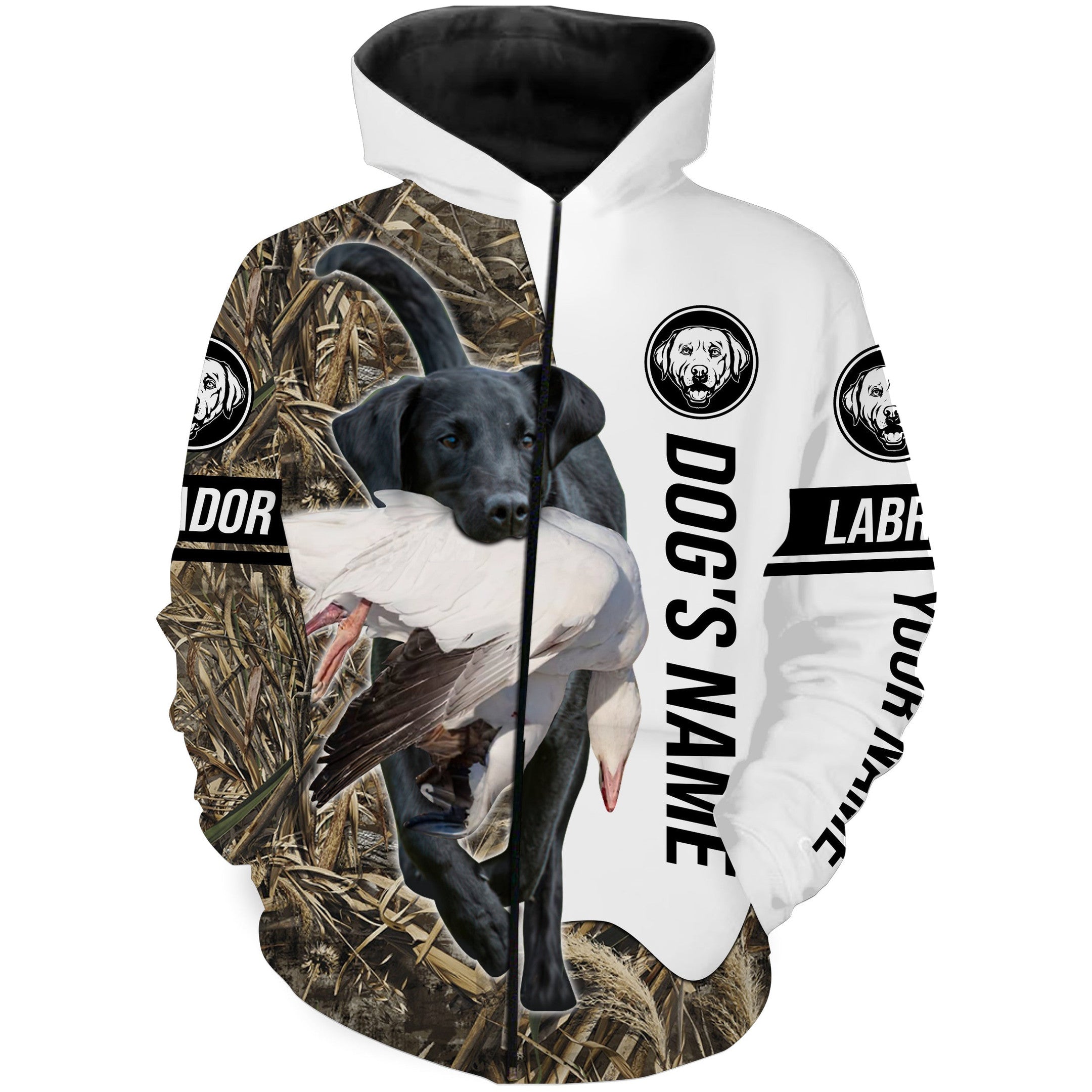 Snow Goose Hunting With Black Labs Dog Custom Name Camo Full Printing Shirts, Labrador Retriever Snow Goose Hunting Gifts