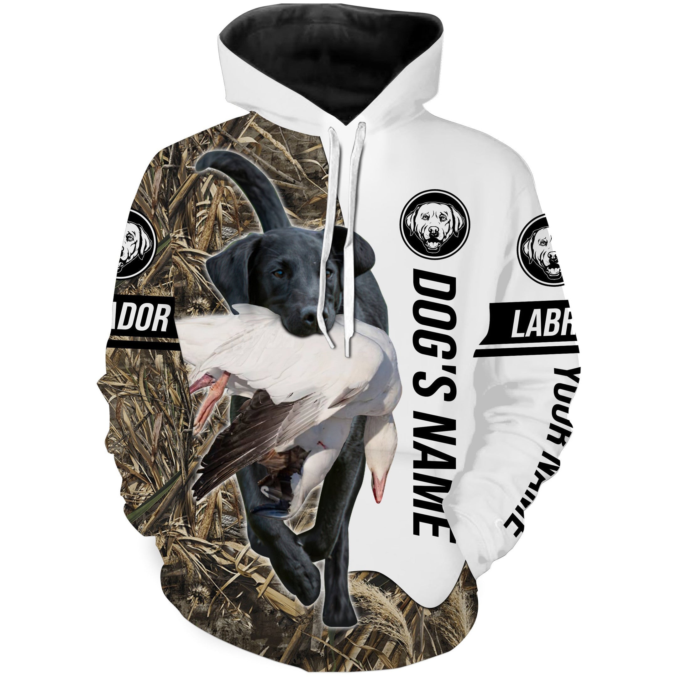 Snow Goose Hunting With Black Labs Dog Custom Name Camo Full Printing Shirts, Labrador Retriever Snow Goose Hunting Gifts