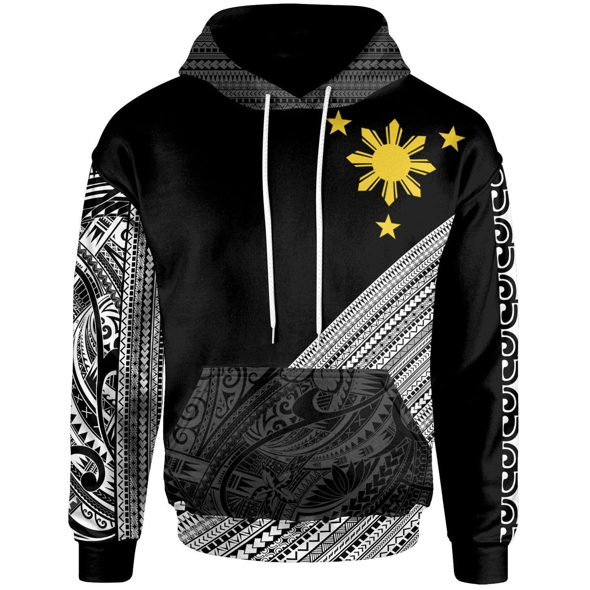 Custom Philippines Hoodie - Diagonal Pattern White