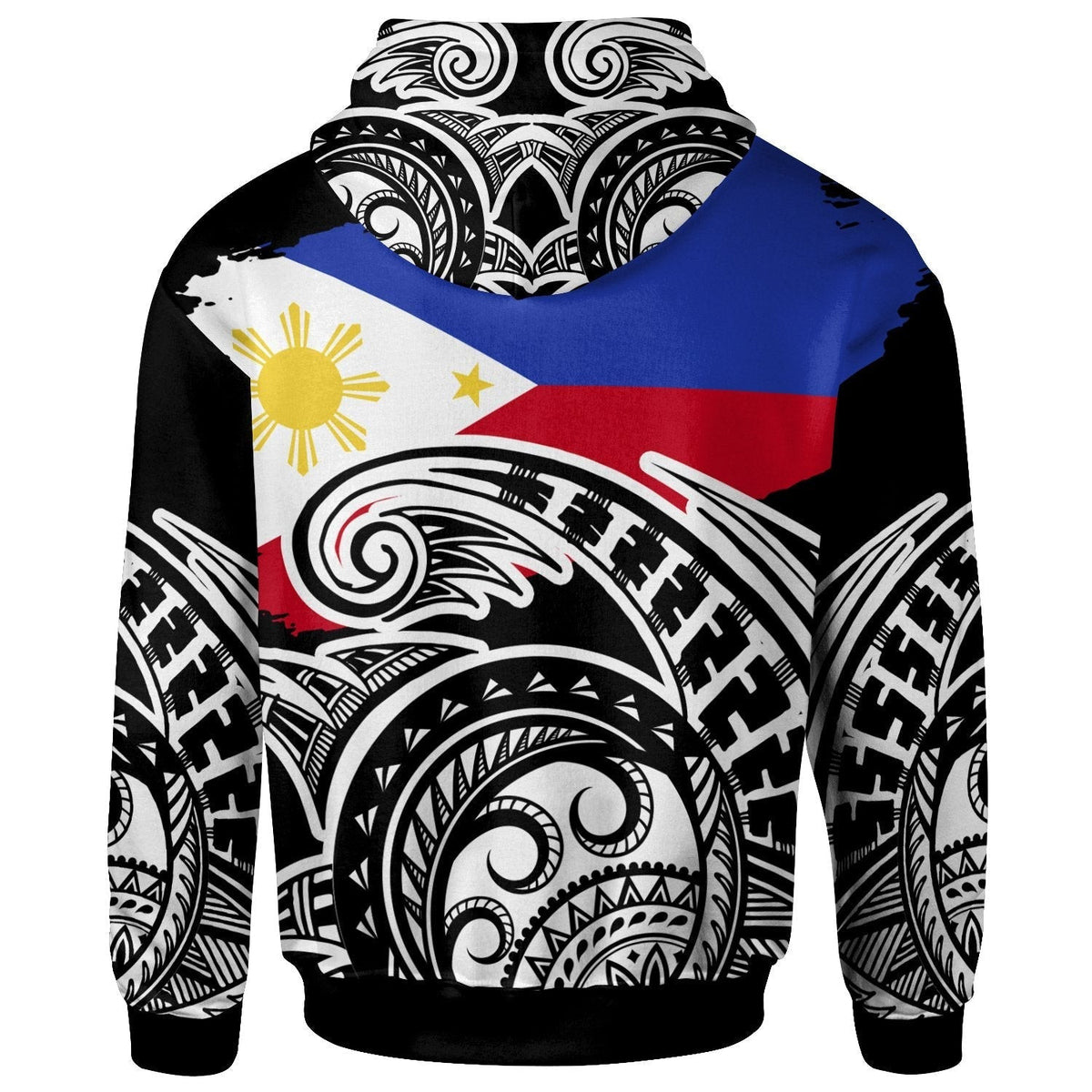 Philippines Zip Hoodie - Ethnic Style With Round Black White Pattern