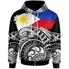 Philippines Zip Hoodie - Ethnic Style With Round Black White Pattern