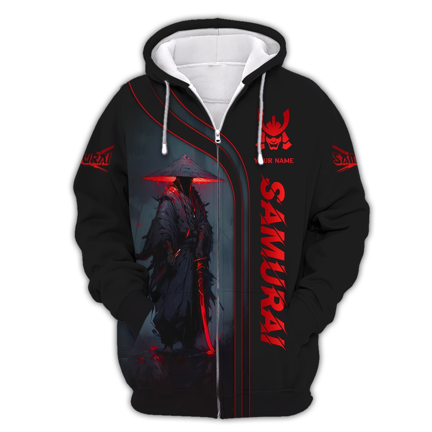 Black & Red Light Samurai Personalized Name 3D Shirt Custom Gift For Samurai Lovers