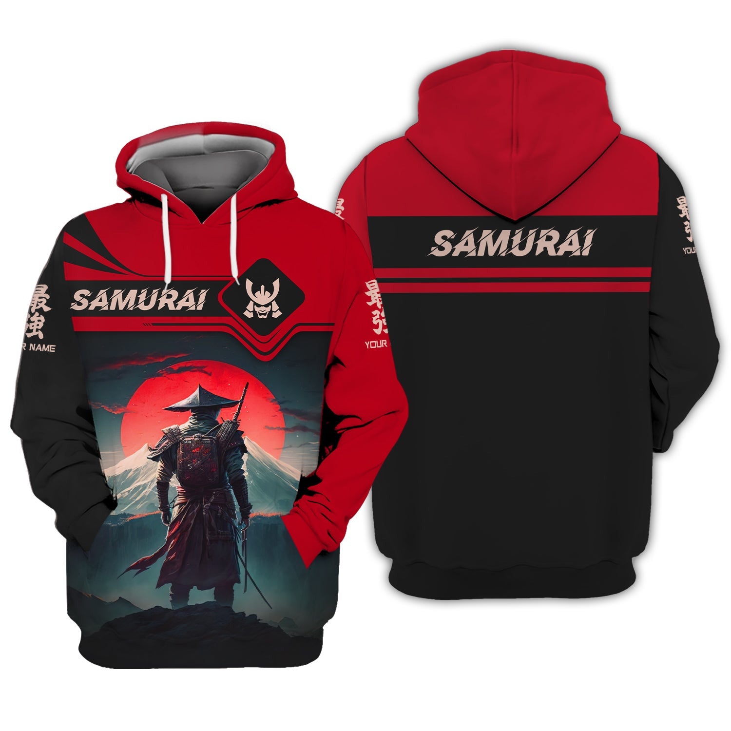 Red Moon Samurai Personalized Name 3D Full Print Shirt