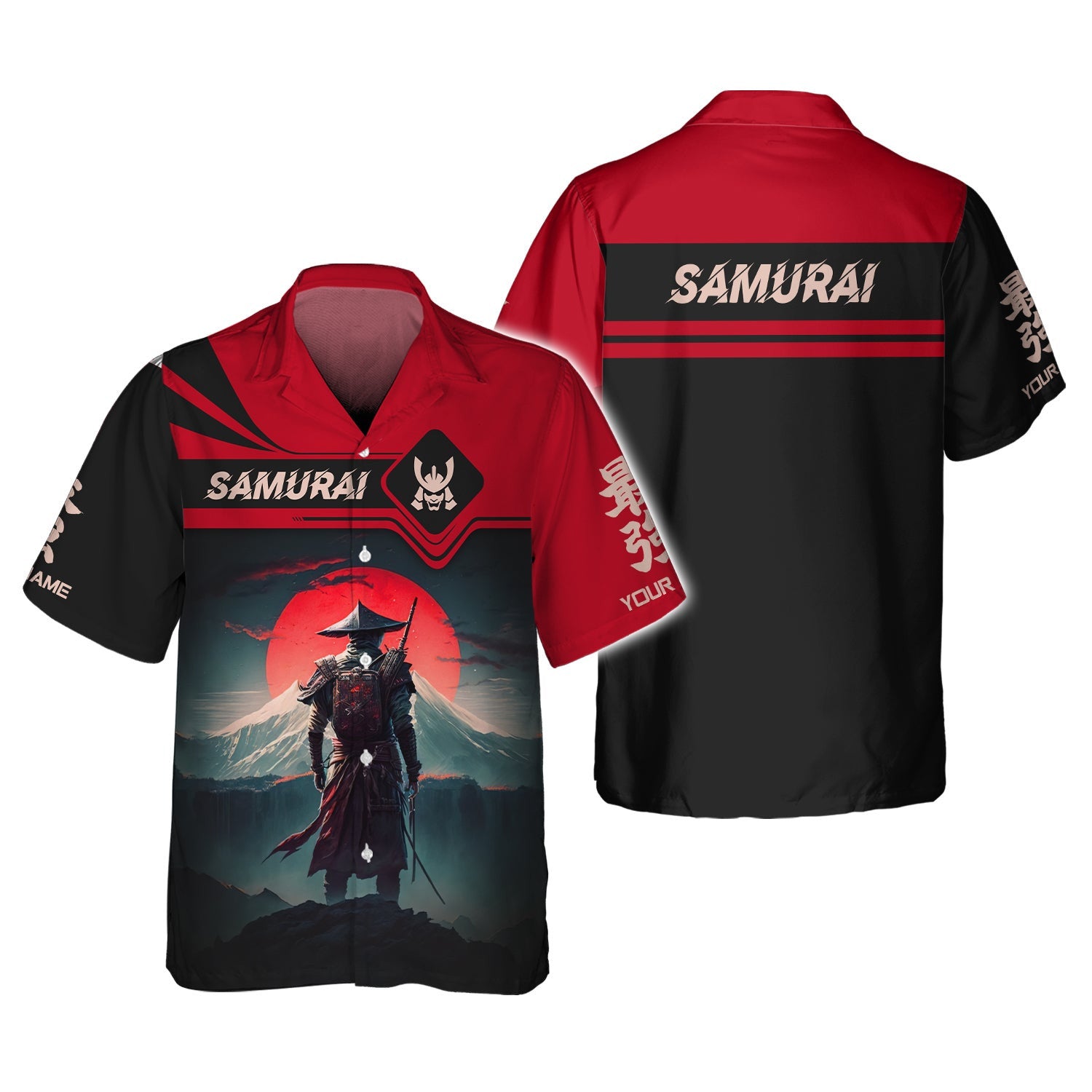 Red Moon Samurai Personalized Name 3D Full Print Shirt