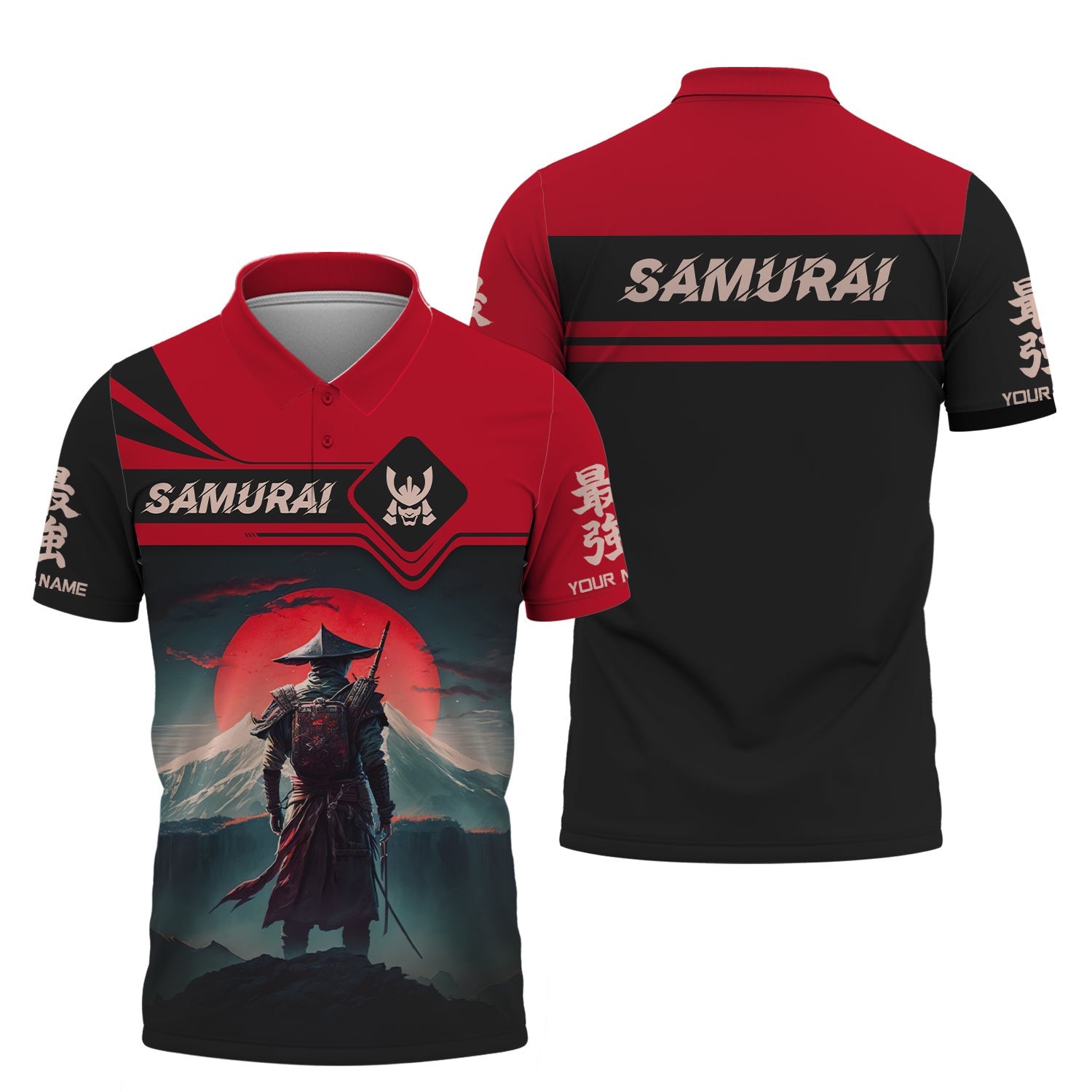 Red Moon Samurai Personalized Name 3D Full Print Shirt