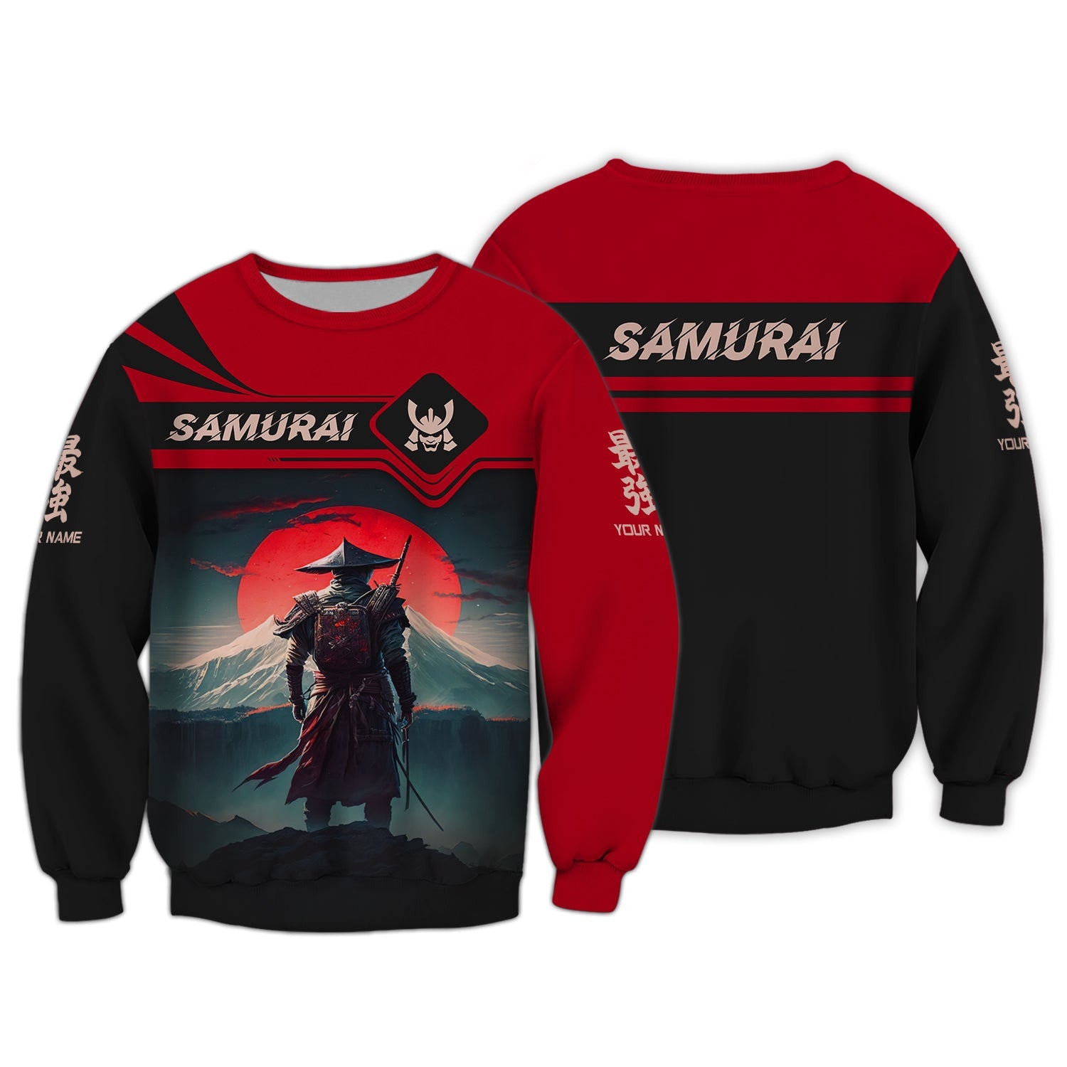 Red Moon Samurai Personalized Name 3D Full Print Shirt