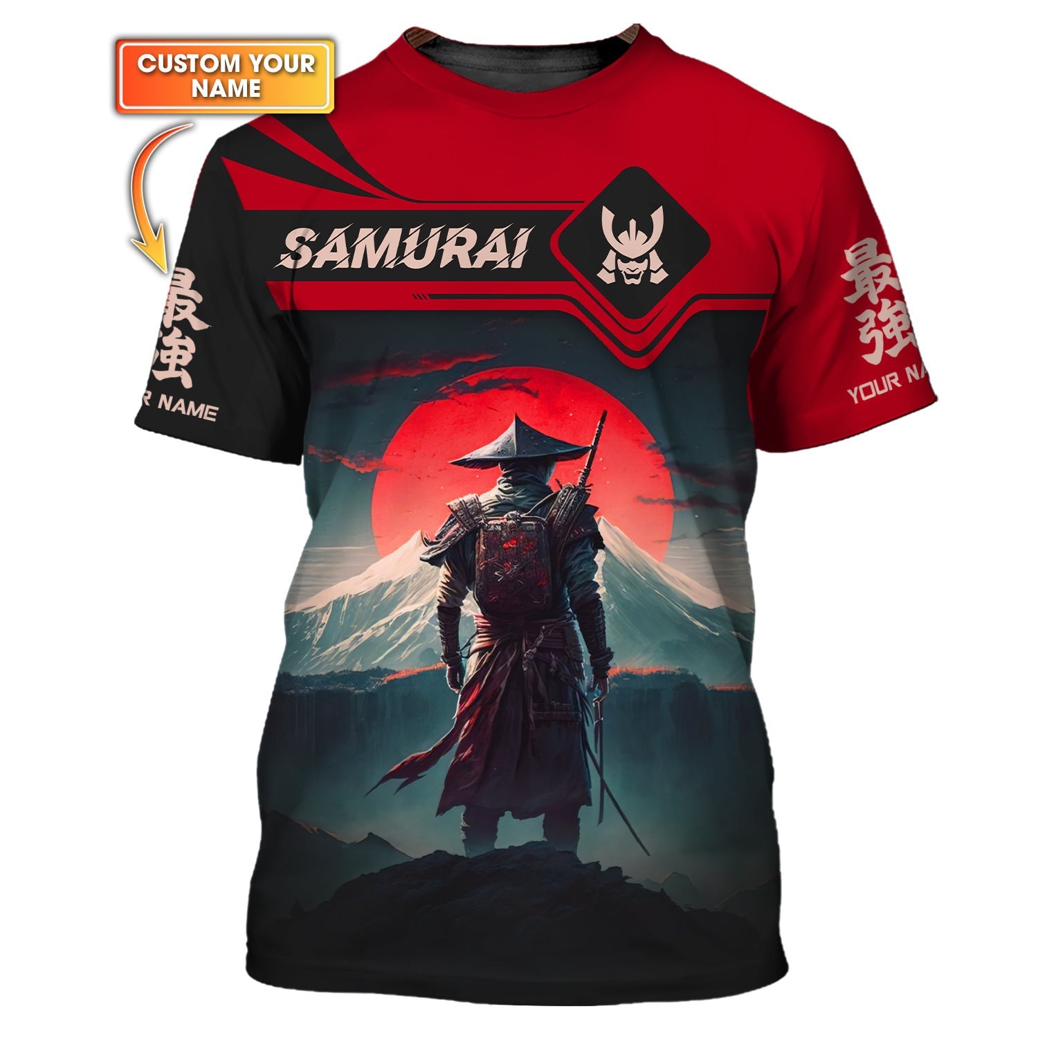 Red Moon Samurai Personalized Name 3D Full Print Shirt