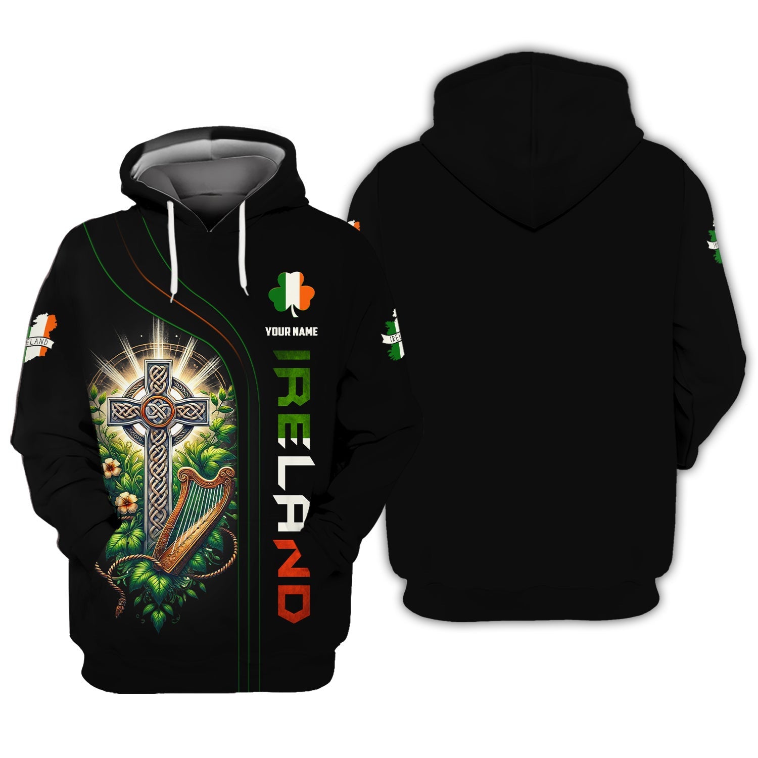 Celtic Cross Custom T- Shirts Ireland 3D Zipper Hoodie Gif For Irish Lover