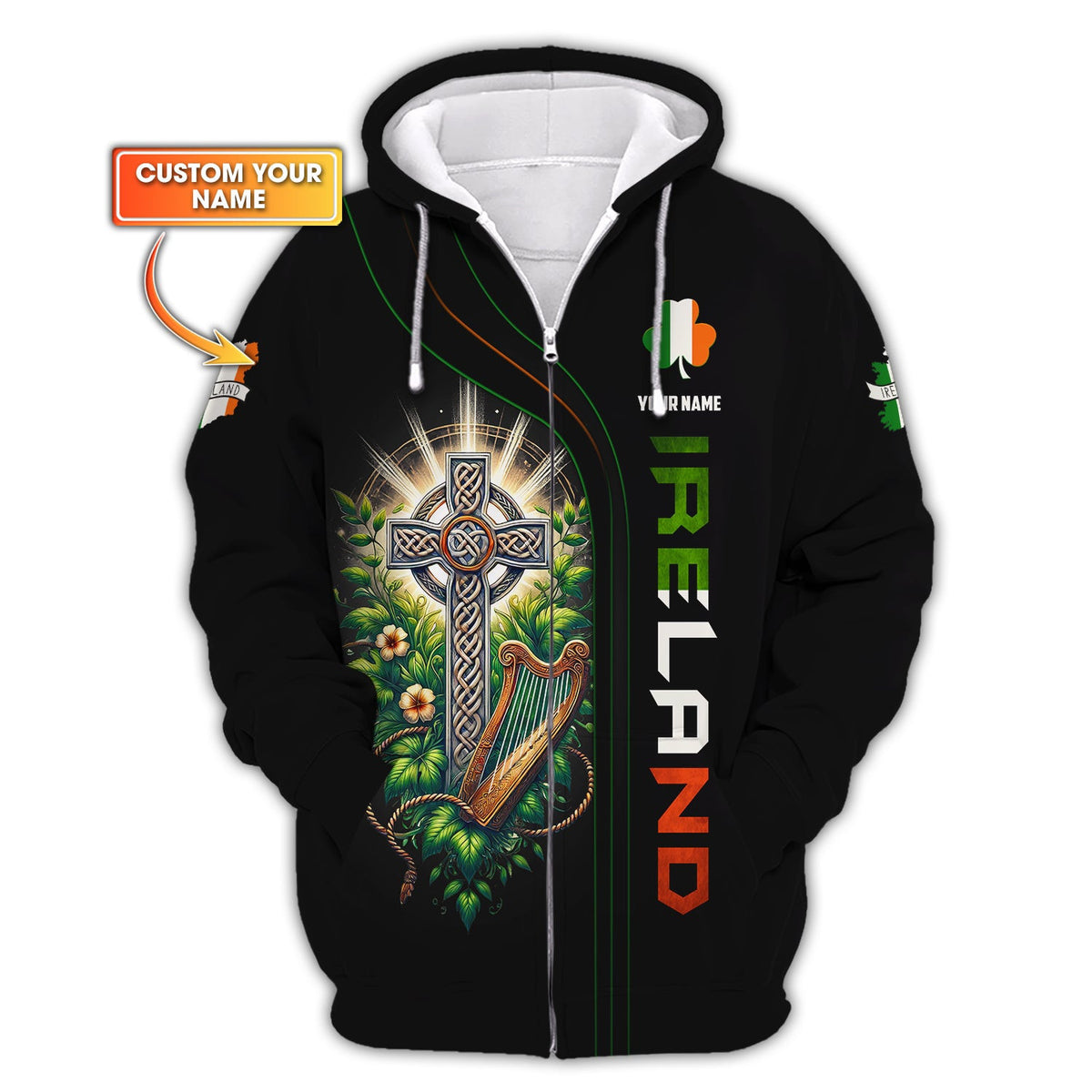 Celtic Cross Custom T- Shirts Ireland 3D Zipper Hoodie Gif For Irish Lover