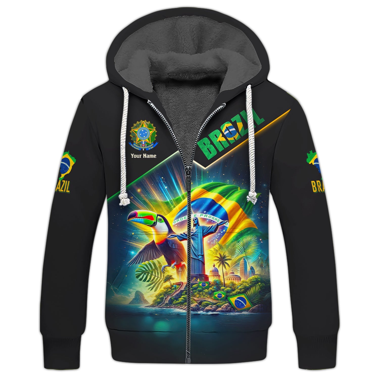 Brazil Life Zipper Hoodie Custom Name 3D Full Print Brazil Shirt Gift For Brazil Lovers