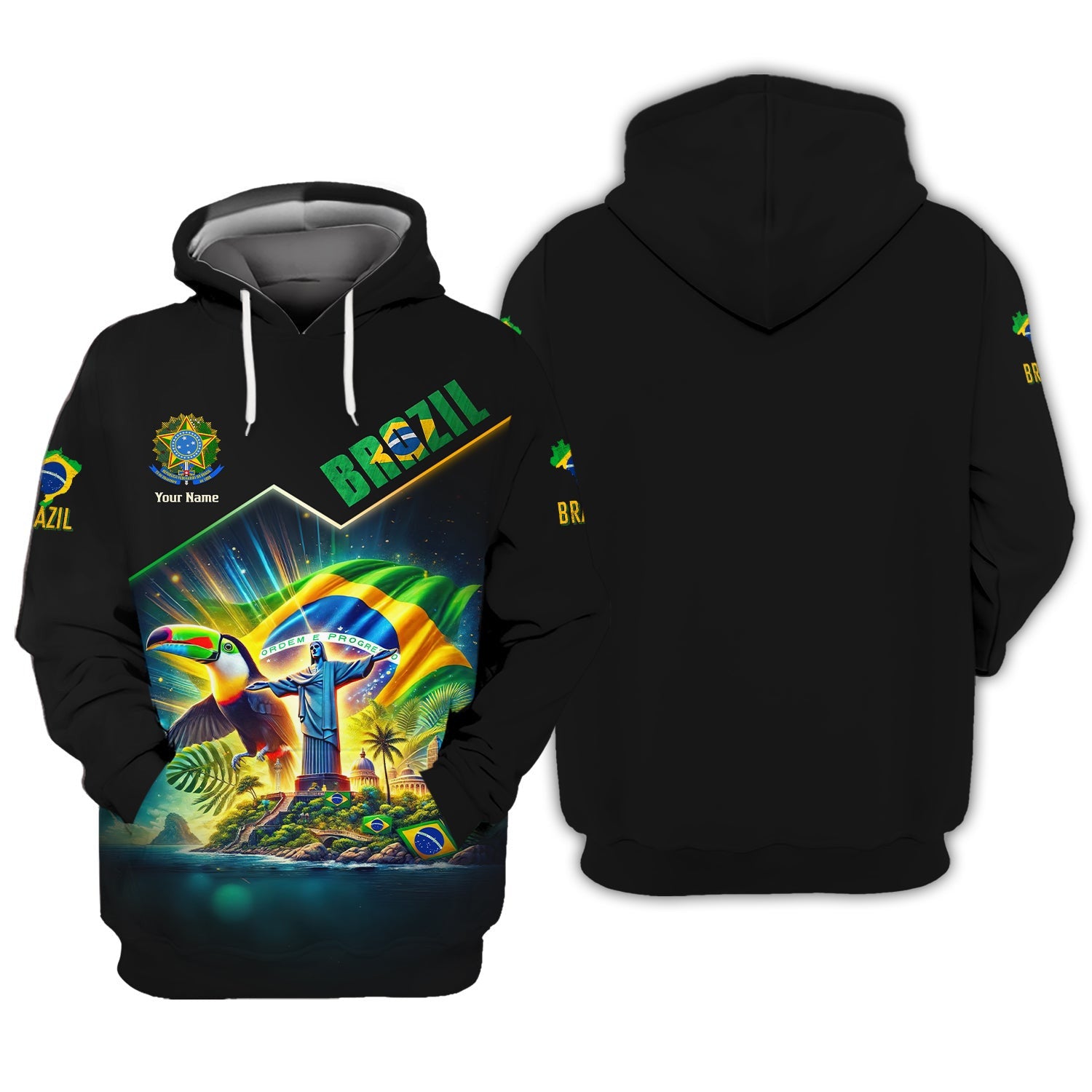 Brazil Life Zipper Hoodie Custom Name 3D Full Print Brazil Shirt Gift For Brazil Lovers