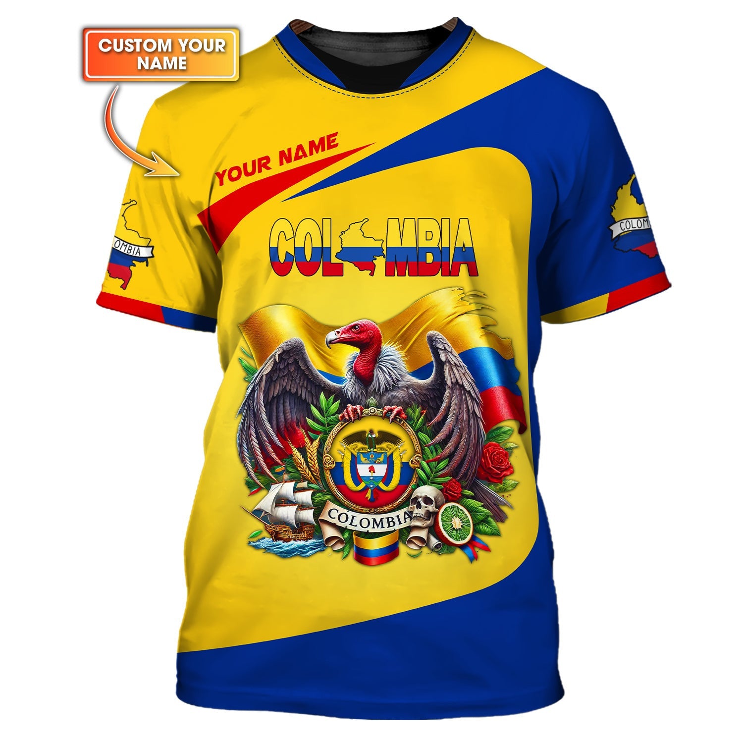 Coat Of Arms Colombia With Andes Condor Custom T-Shirts Gif For Colombian Lovers