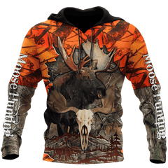 Hunting Moose Orange Camo 3D All Over Print Hoodie AM092025 - Amaze Style��??��?-Apparel