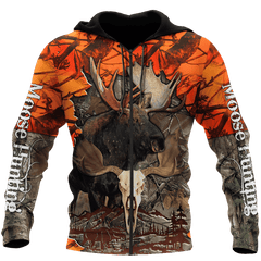 Hunting Moose Orange Camo 3D All Over Print Hoodie AM092025 - Amaze Style��??��?-Apparel