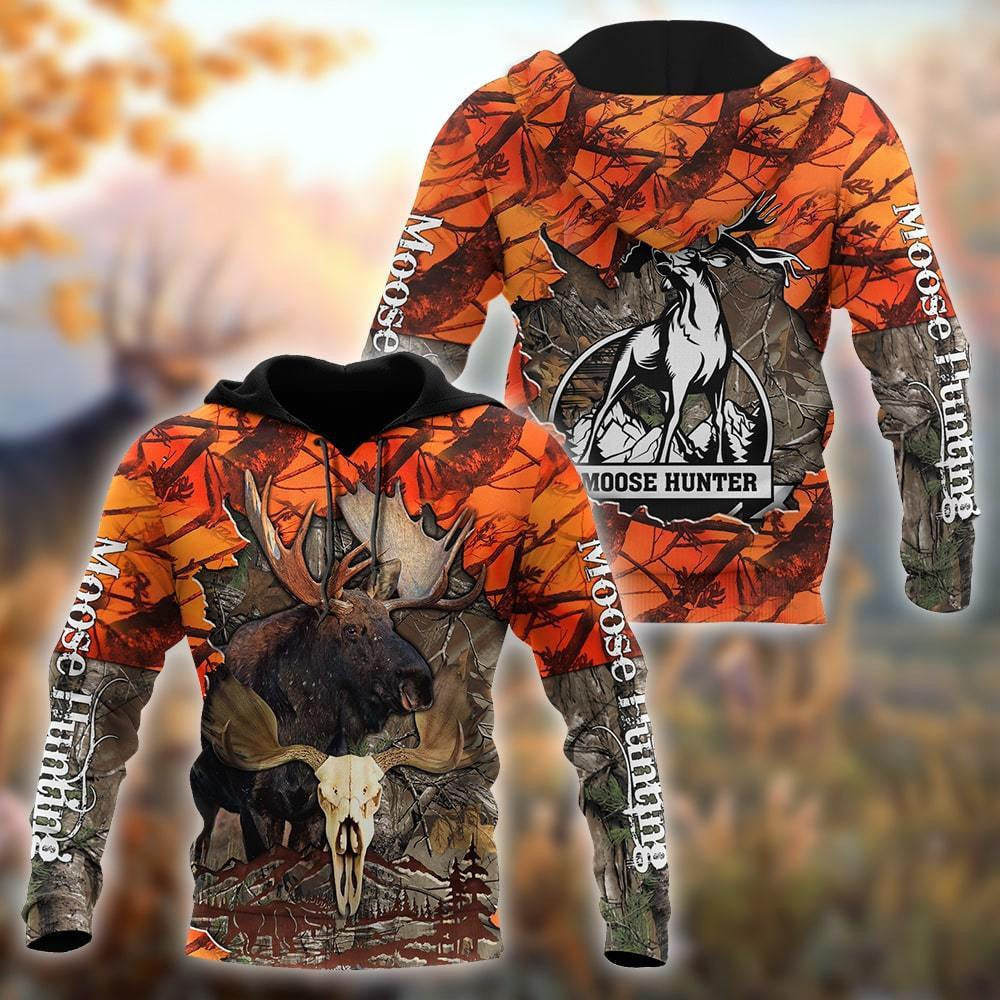 Hunting Moose Orange Camo 3D All Over Print Hoodie AM092025 - Amaze Style��??��?-Apparel