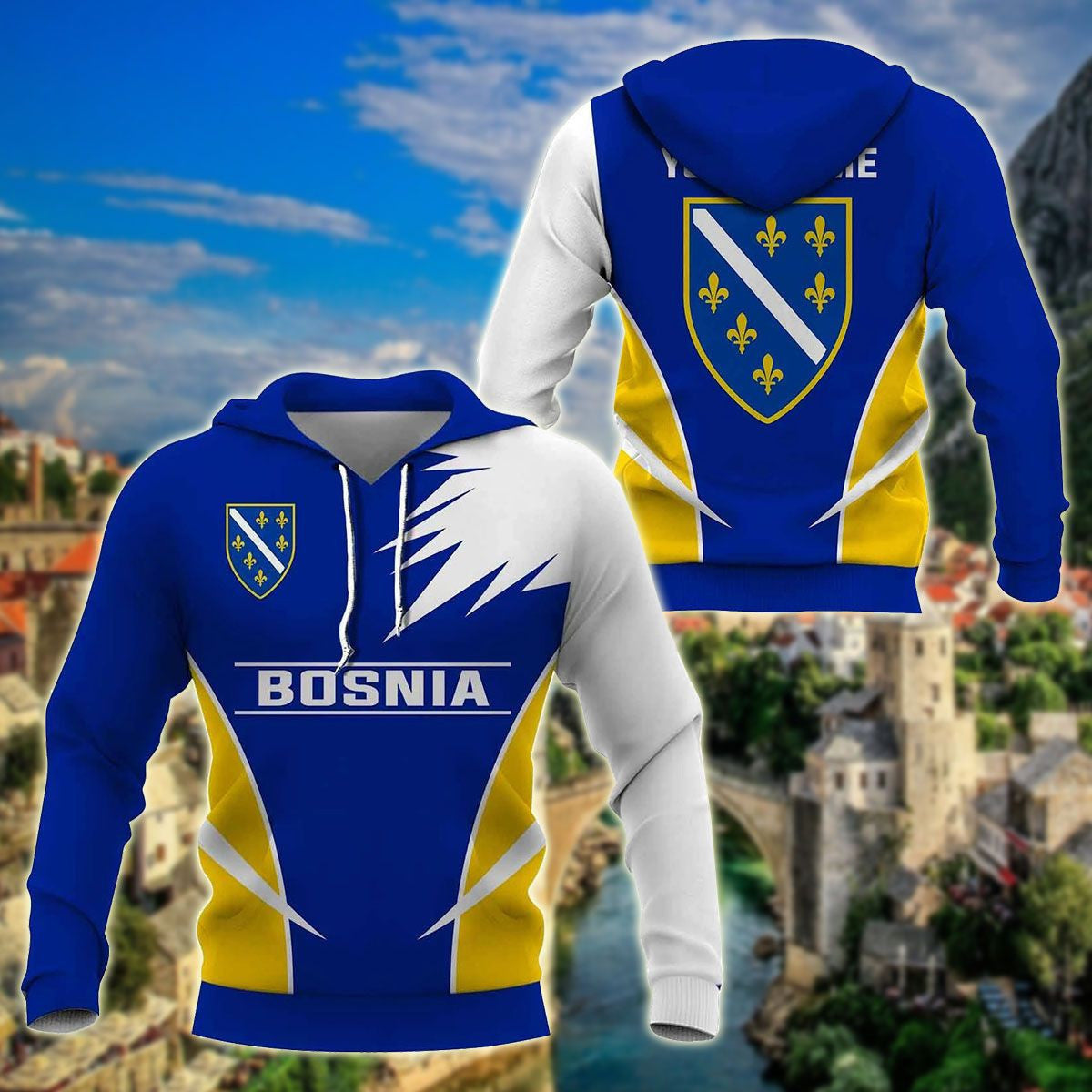 Personalized Name Bosnia Unisex Adult Hoodies